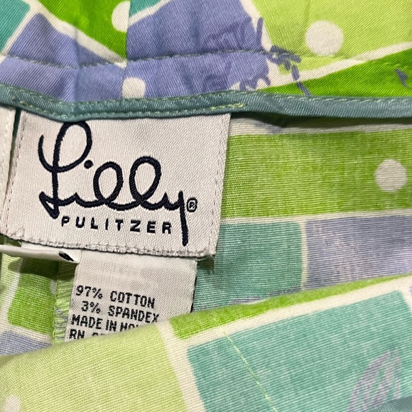 Vtg white Label Lilly Pulitzer Patchwork Go fish Print Cropped Pants Size 10 - Picture 2 of 2